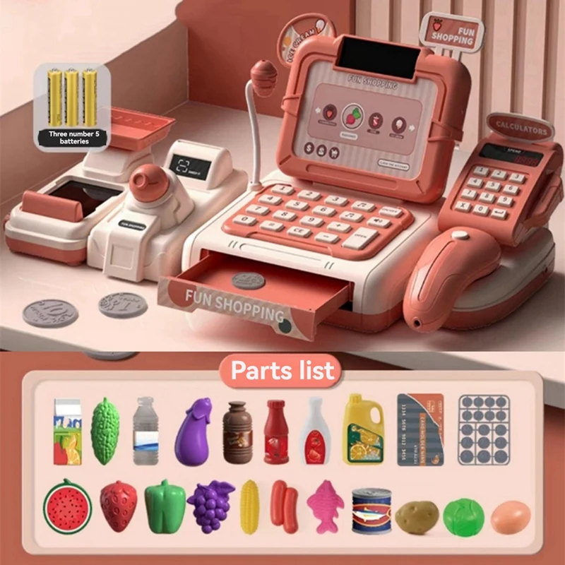 Kids Cash Register Pretend Cash Register Pretend Play Calculating Kids Accessories Scanner &Sounds Light Cash Register