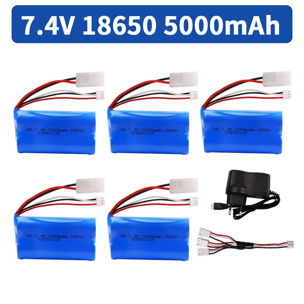 7.4V 5000Mah 18650 Li-Ion Batterij Met Lader Set Voor Meizhi 2856 Hoge Snelheid Afstandsbediening Vrachtwagens Auto Traint Speelgoed Reserveonderdelen