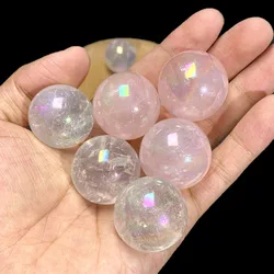 1Pc Rainbow Aura Crystal Sphere Clear Quartz Rose Quartz Ball Carving Crafts Gemstone For FengShui Meditation Home Decor Gift