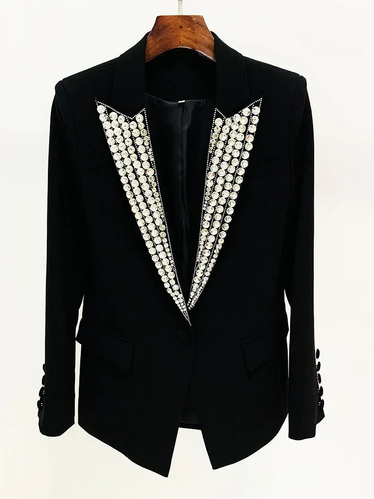 HIGH STREET Newest 2026 Fashion Designer Jacket Women's Rhinestone Diamonds Strass Beaded Sinble Button Blazer