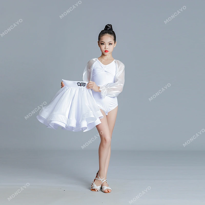 Robe de brevLatine pour Fille, Tenue Blanche pour Tango, Samba, Régions ba, Concours, Salle de Bal, Vêtements d'Entraînement pour Enfant