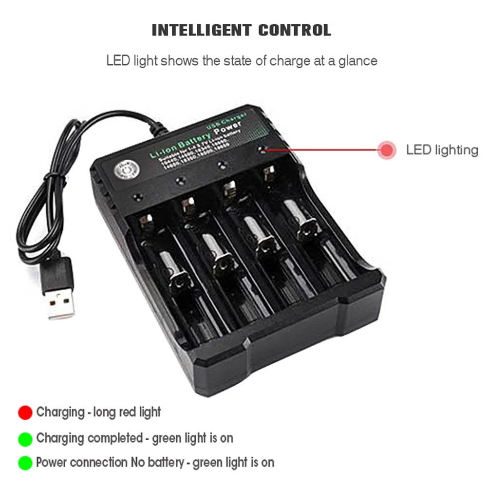 18650 Battery Charger 1 2 4 Slots Independent Charging 3.7V Li-ion Rechargeable Battery Charger for 10440 14500 16340 16650