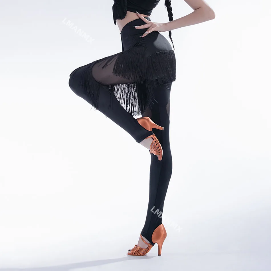 Women Fringe Latin Dance Pants Sexy Tassels Latino Dance Tight Trousers Ballroom Dance Cha Cha Rumba Competition Dancewear