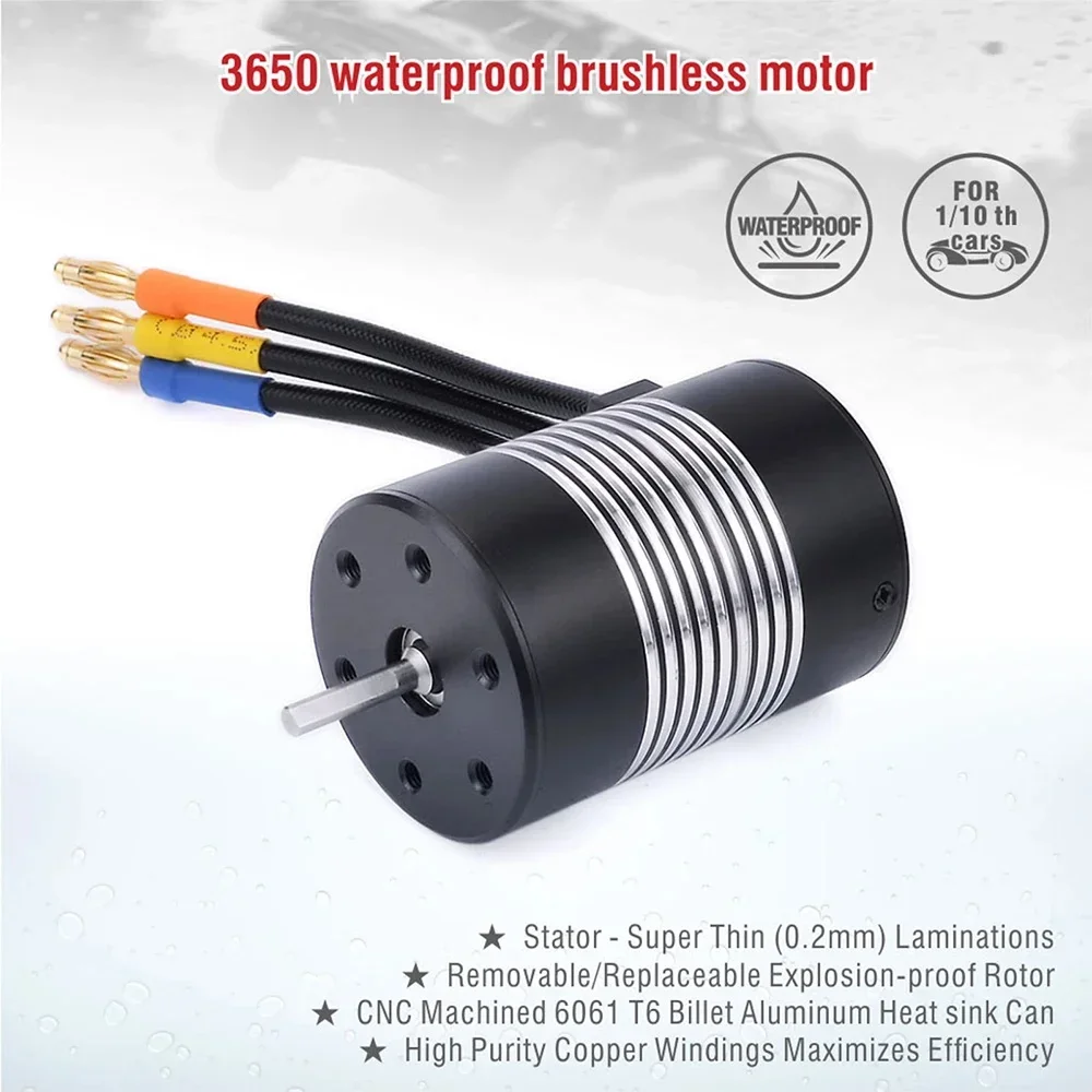 Moteur sans balais 3650 3100KV et ensemble ESC 60A, moteur sans balais étanche avec carte de programmation, moteur haute efficacité de 900 W pour voitures RC 1/10 et 1/8, camions