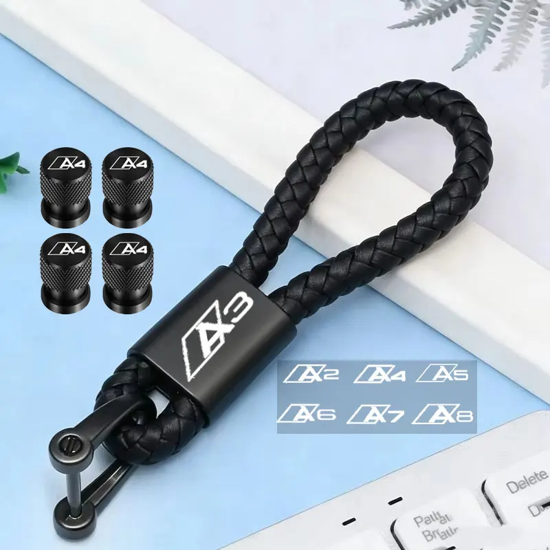 Car Accessories Custom LOGO Braided Rope Keyring Metal Keychain Car Wheel Tire Air Valve Caps For audi A2 A3 A4 A5 A6 A7 A8 TT