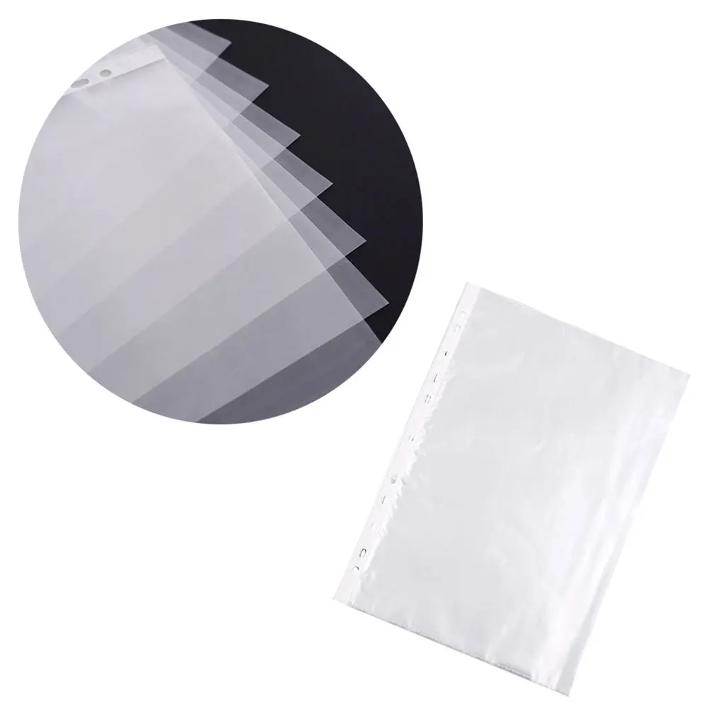 

100pcs File Bags Clear A4 11-Hole Sheet Protectors For Binder Thick 8C Transparent Document Covers Smooth For Office