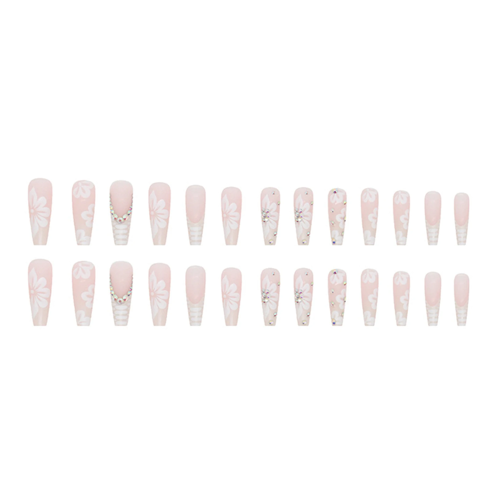 White-Edges Long Sqaure False Nails ABS Material Gentle to Nails & Skin Nails for Dance Parties Weekend Trips Parties