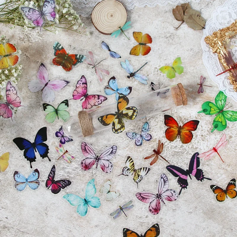 50/40pcs Butterfly Dragonfly Animal Sticker Natural Insect Collection Stickers Diary Notebook Planner Handbook DIY Paper Made