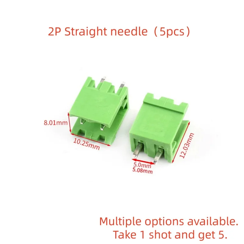 5pcs 5.08mm Pitch 2EDG Straight Pin PCB Screw Terminal Block 2/3/4/5/6/7/8/9/10/12Pin Straight needle Plug-in Socket