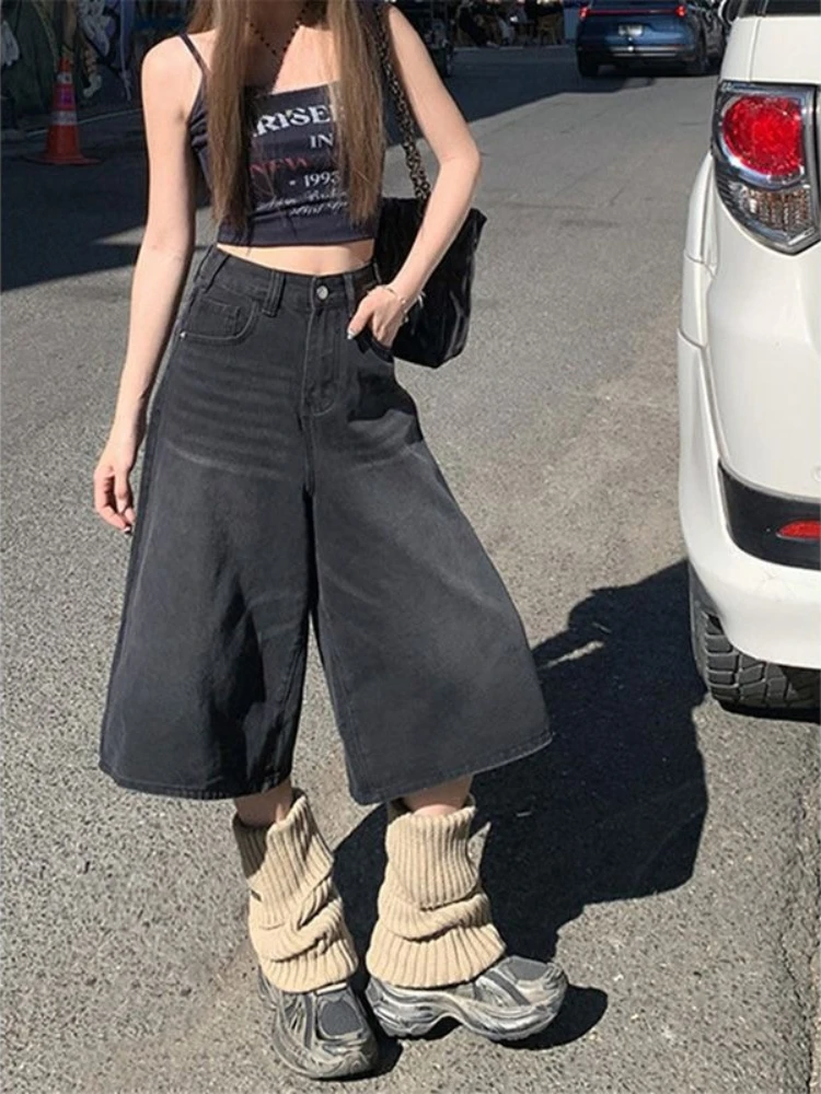 Women's Baggy High Waist Cropped Flare Denim Pants 2026 Summer Fashion Slimming Fit for Short Figures Cool Style