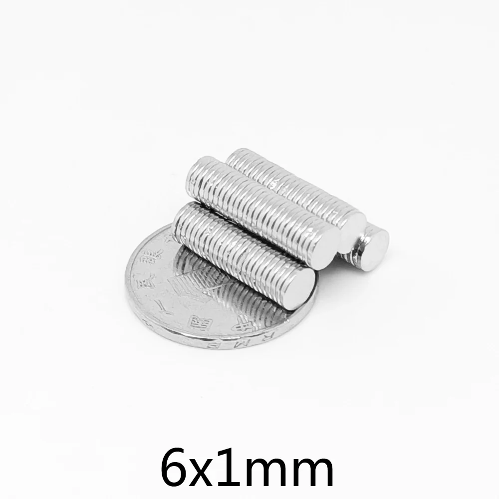 50~2000pcs 6x1 mm Thin Neodymium Strong Magnets 6mm x 1mm Permanent Small Round Magnet 6x1mm Powerful Magnetic Magnet 6*1 mm N35