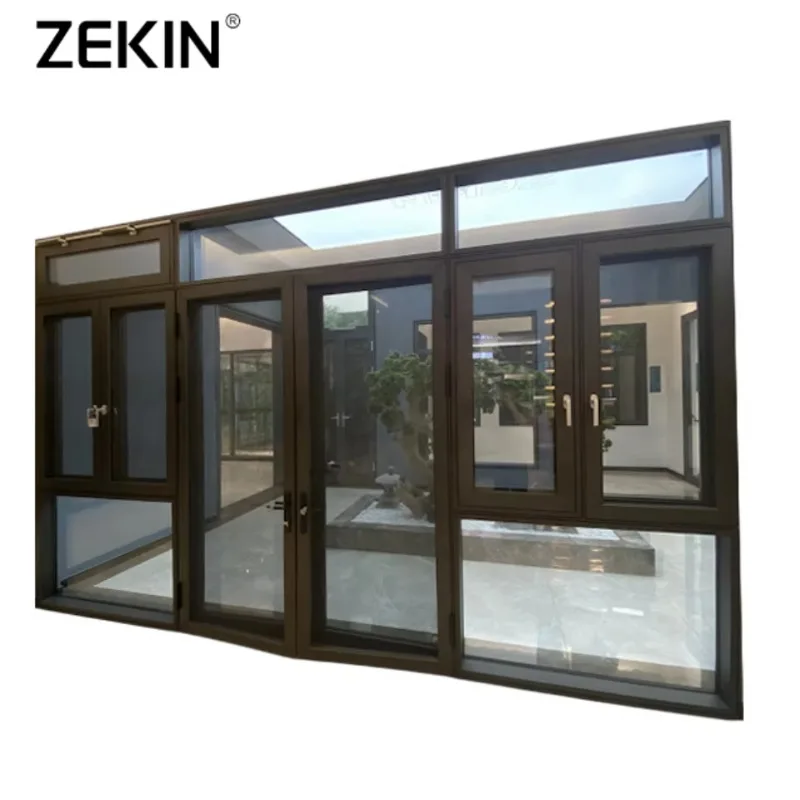 ZEKIN Aluminum Casement Windows Customized Modern Design Tempered Insulation Glass With Screen Energy Efficient Casement Window