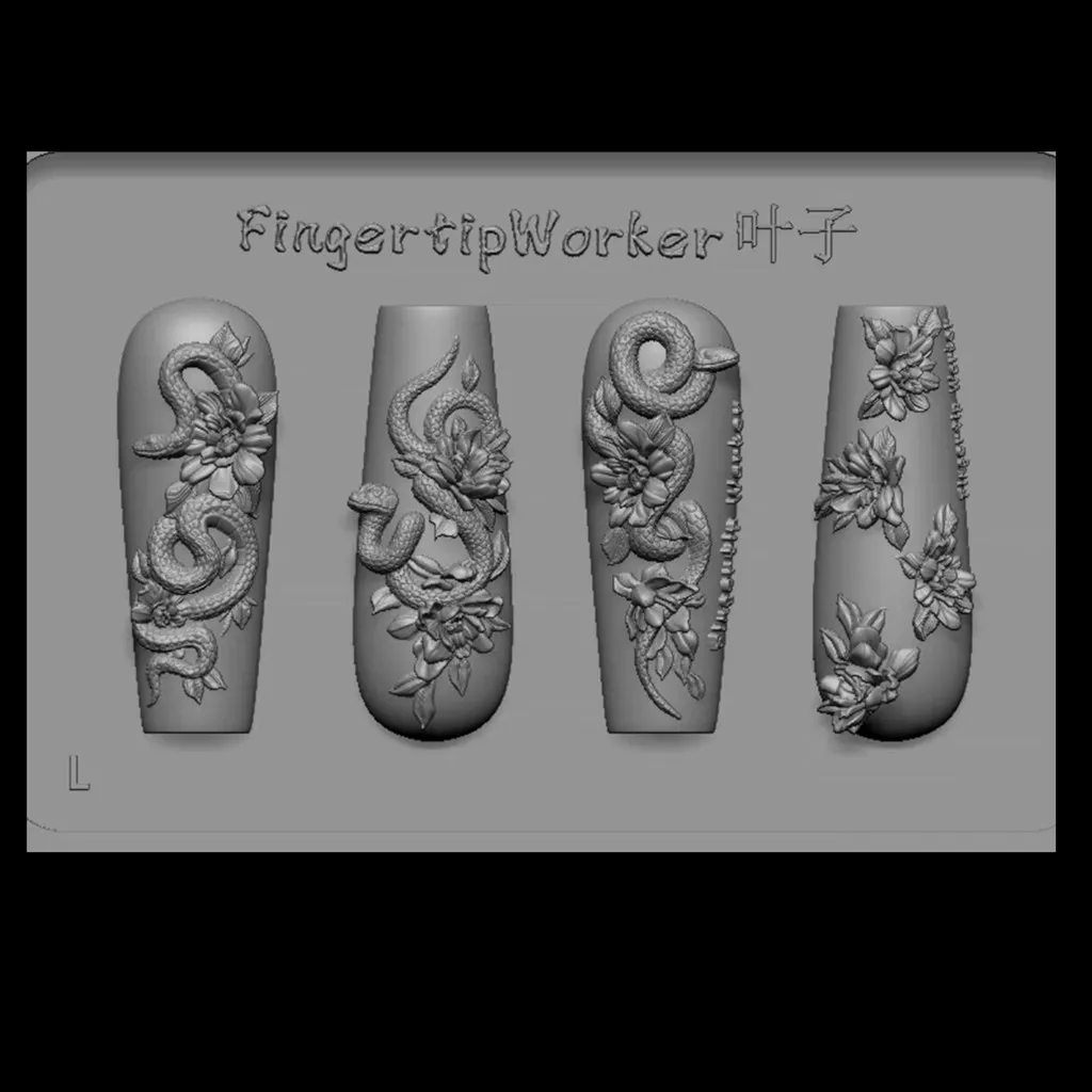 1pc Fox Chain Rose Snake Lotus Bear 3D Acrylic Nail Mold Nail Decorations DIY Silicone Nail Nails Products