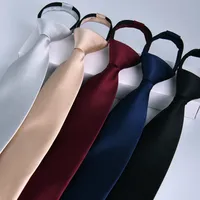 Men's Zip-up Ties Professional Easy-pull Solid Color Wine Red Business Administrative 8cm For Graduation Performances