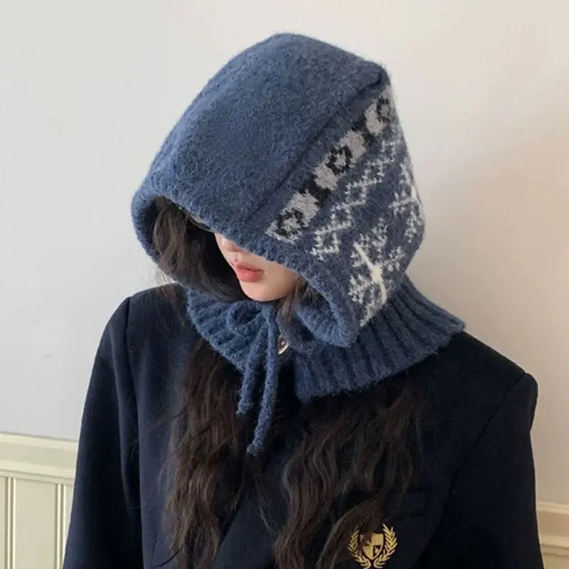 Ethnic-Style Knit Hat Warm  Winter Beanie with Integrated Scarf and Ear Flaps - Face-Slimming Design, SoftCozy