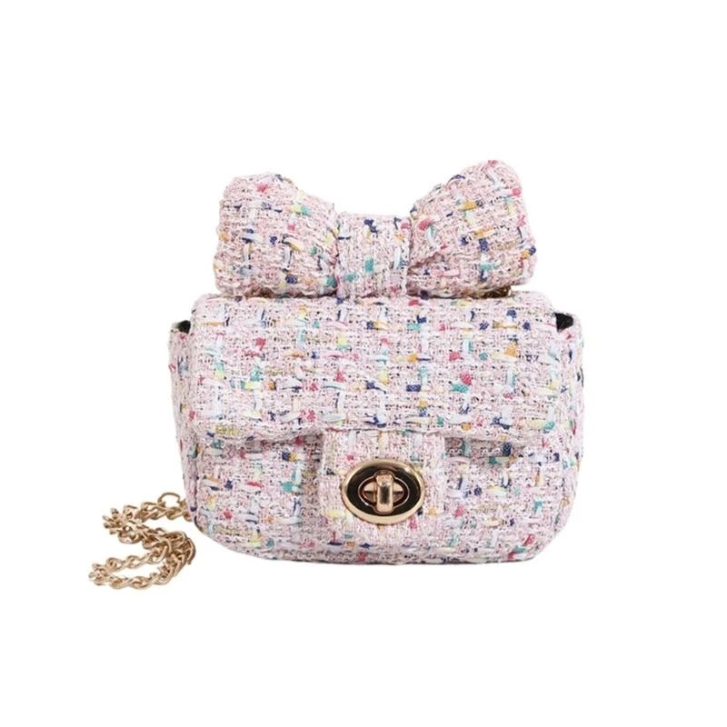 G5AE Womens Korean Colorful Knitted Small Crossbody Bag with Chain Bowknot Shoulder Bag Evening Purse Handbag