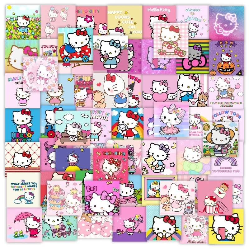 63 pezzi adesivi per bambini simpatico cartone animato Hello Kitty decalcomanie giocattoli per ragazza laptop Kawaii estetica decorazione anime adesivo per bambini regalo