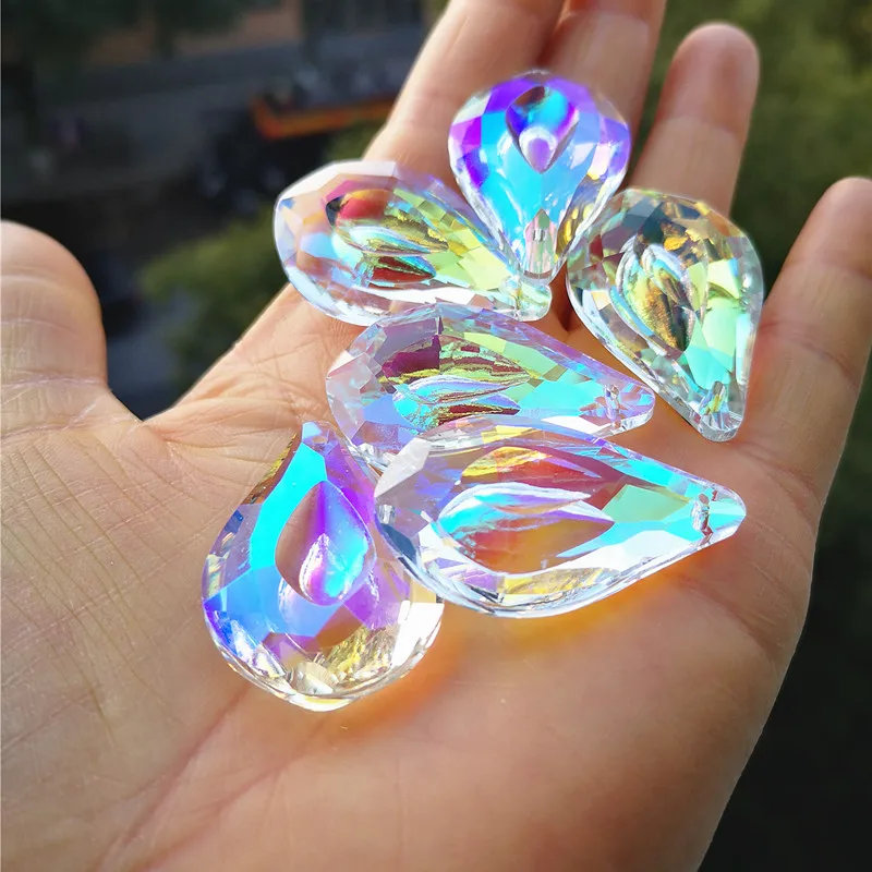 Top Quality AB Color 50pcs 38mm Crystal Glass Chandelier Lamp Pendants (Free Rings) Glass Suncatcher Christmas Tree DIY Hanging