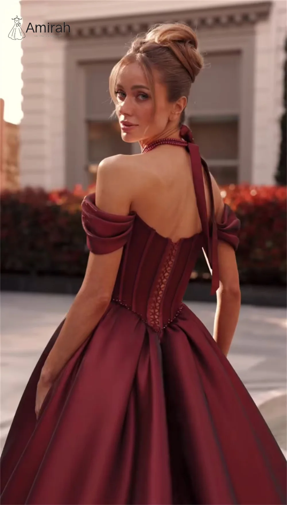 Amirah Line A Long Tail Gala Dress Burgundy Red Evening Dresses Woman Elegant Dresses for Special Event Custom Made Ball Gowns