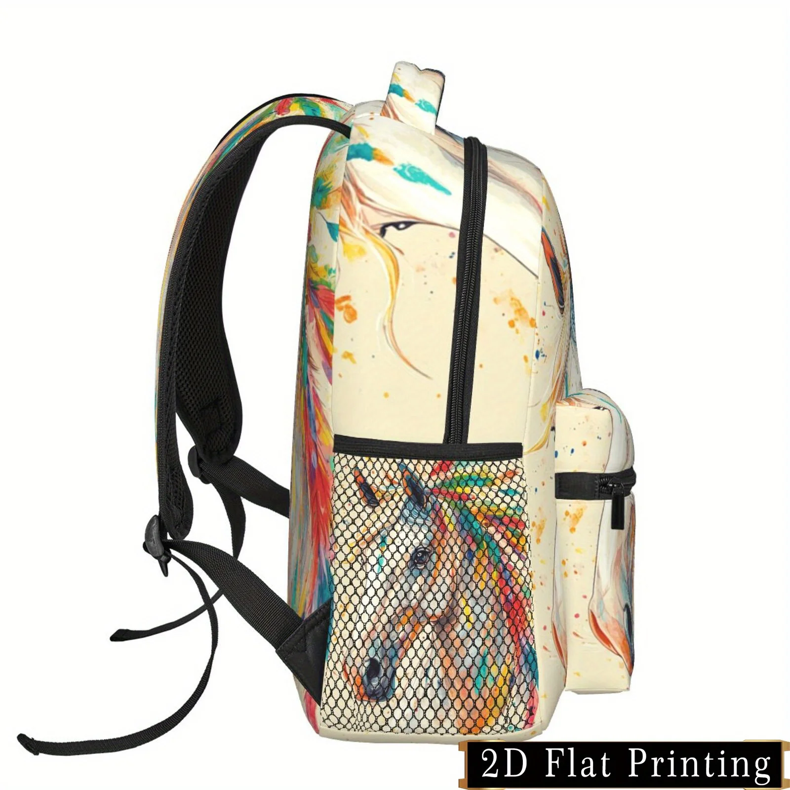 Colorful horse print pattern shoulder and waist protection design backpack fashionable iPad laptop bag with large capacity