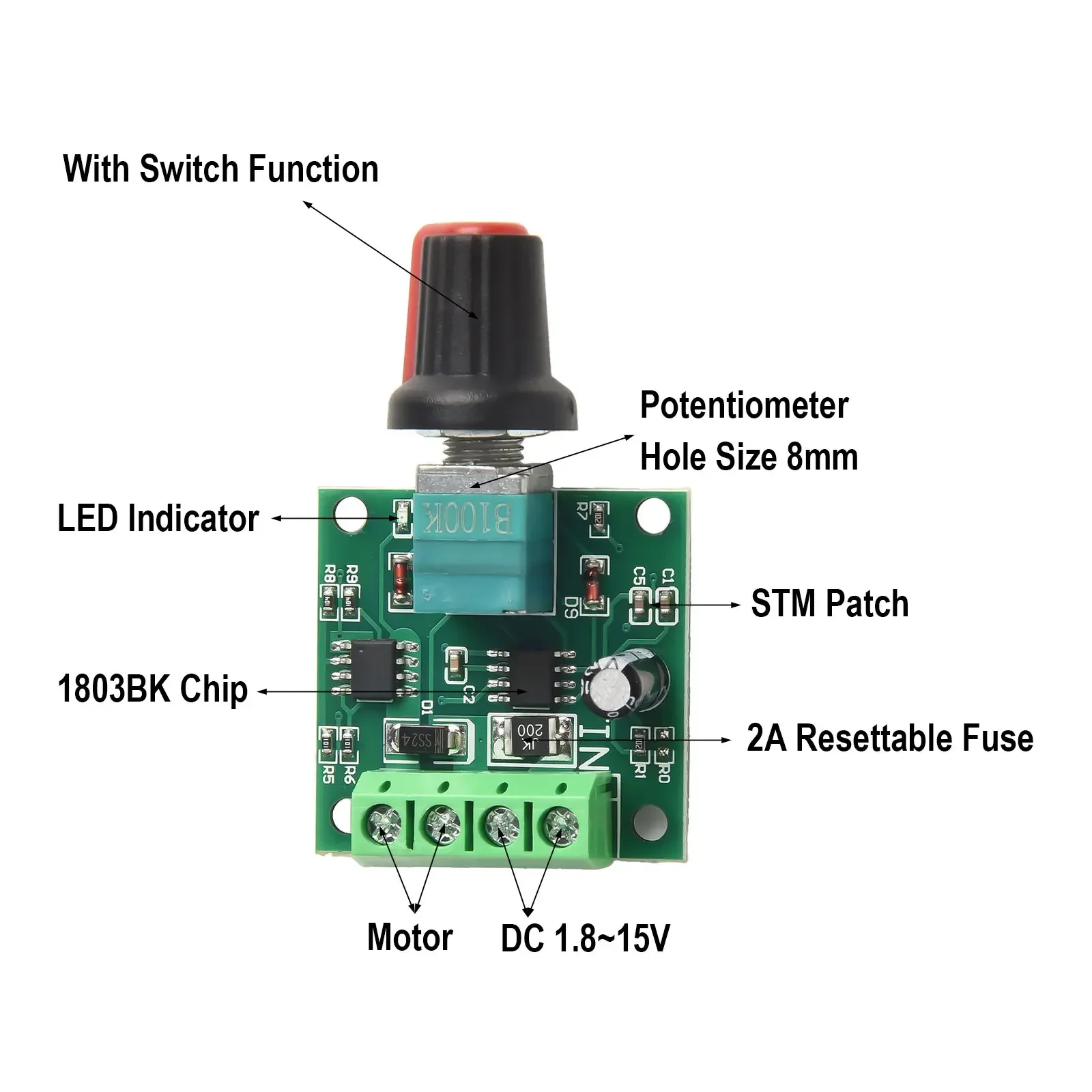 1.8V-15V Speed Regulator PWM DC Motor Speed Regulator For DIY Electronics Projects Adjustable Duty Cycle 0%-100%