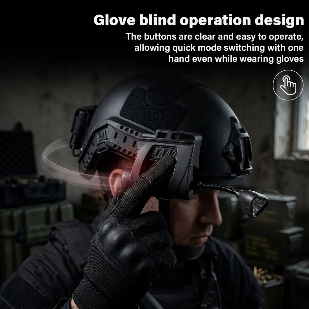 Taktische Helmleuchte, 3 Modi, LED-Taschenlampe, Helmlampe für Outdoor-Nachtbeleuchtung, Laser, Jagd, Militär, Radfahren, Angeln – Detail 6