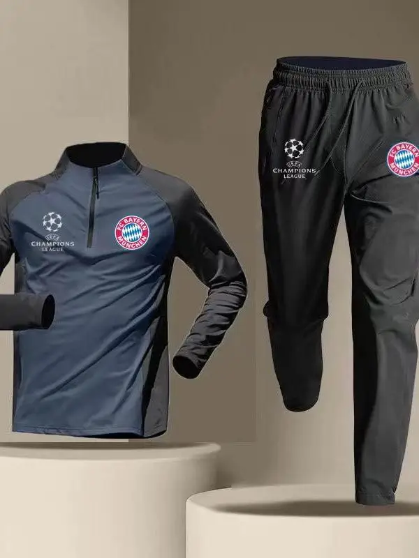 بدلة كرة قدم أمريكية سريعة الجفاف بسحاب نصفي للجري والرياضة، ملابس تدريب دافئة لدوري أبطال أوروبا في ميونيخ