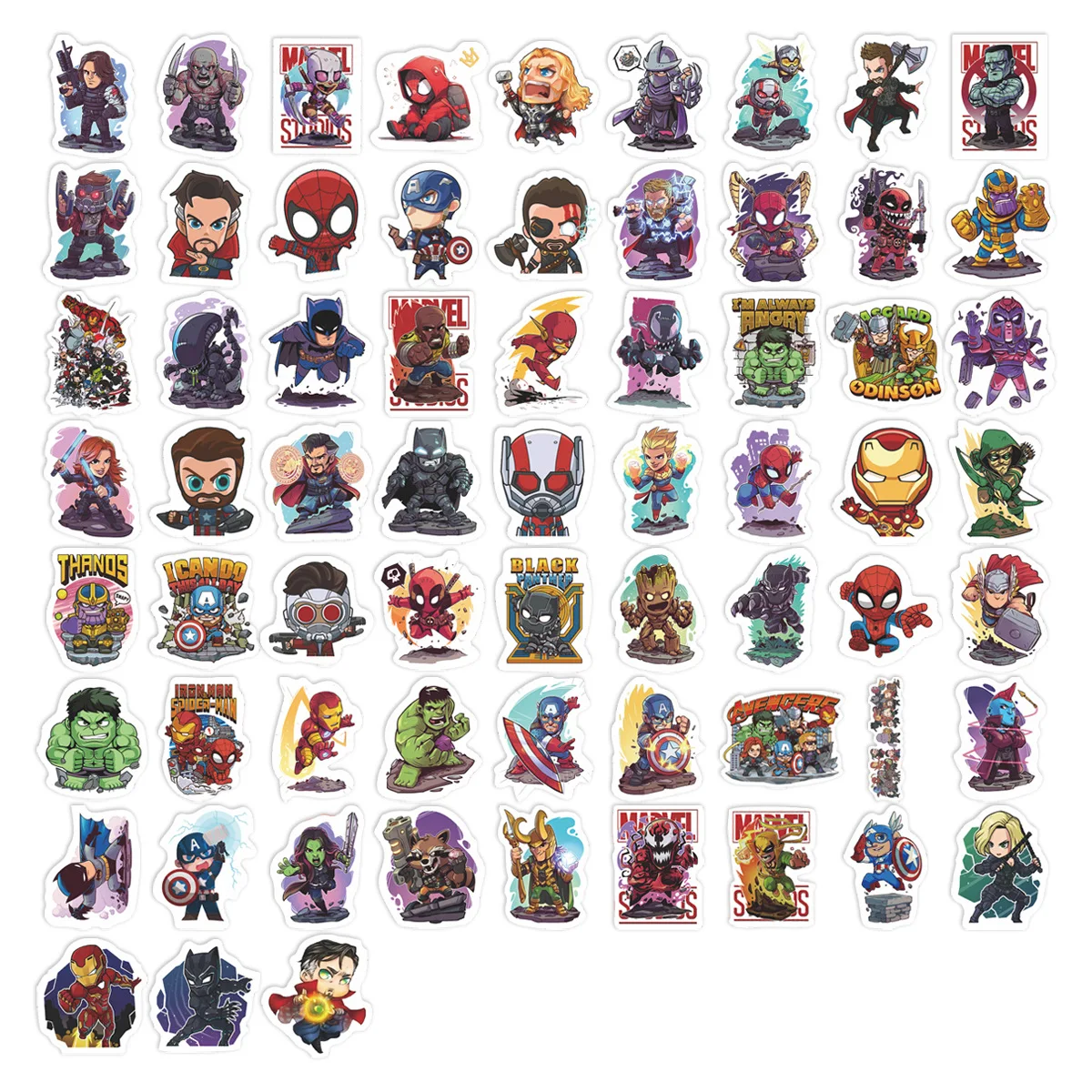 66 pçs versão q vingadores super-heróis adesivos filme de terror adesivo scrapbook diy portátil guitarra carro bicicleta skate graffiti brinquedo