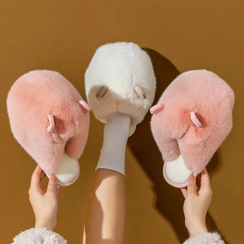 Cat Claw Cotton Slippers Winter Home Women Cute Warm Plush Anti slip Postpartum Shoes Tiger Claw Brushing Cat Feeling