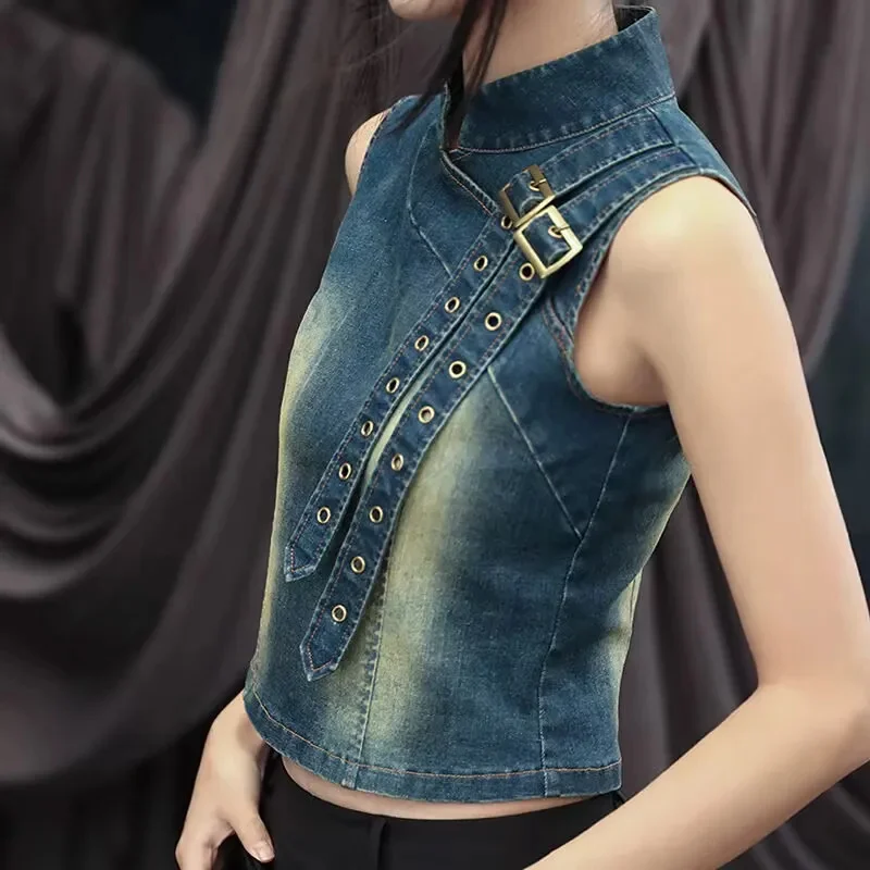 

Women Denim Vest 2022 Spring Summer Autumn Blue Short Slim Sleeveless Coat Female Fashion Versatile Vest Lady Tops