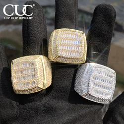 CUC Baguette Cut Square Iced Out Men Ring AAAA Fully Iced Zircon Fashion Rock Rings Gold Silver Color Copper Jewelry