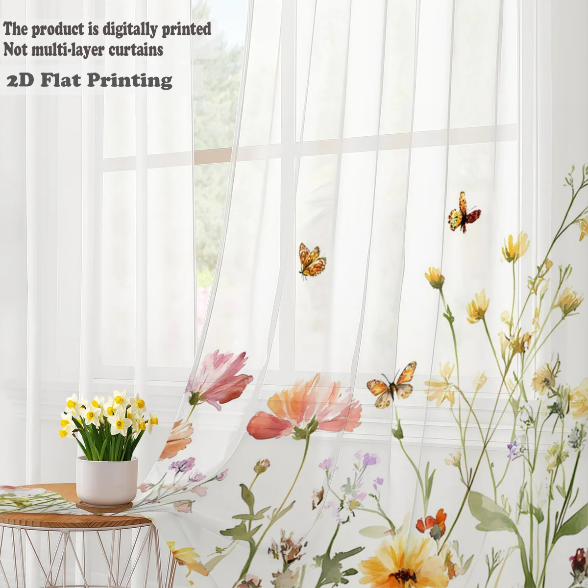 Vlinderthema Eendelig semi-transparant raamscherm Natuurlijk lichtgewicht Franse landelijke stijl tuinstang raamscherm