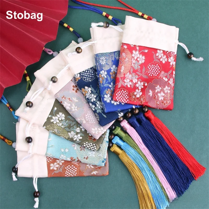 

StoBag 50pcs Wholesale Chinese Sachet Hanging Bag Silk Cotton Drawstring Gift Jewelry Package Storage Pocket Reusable Pouches