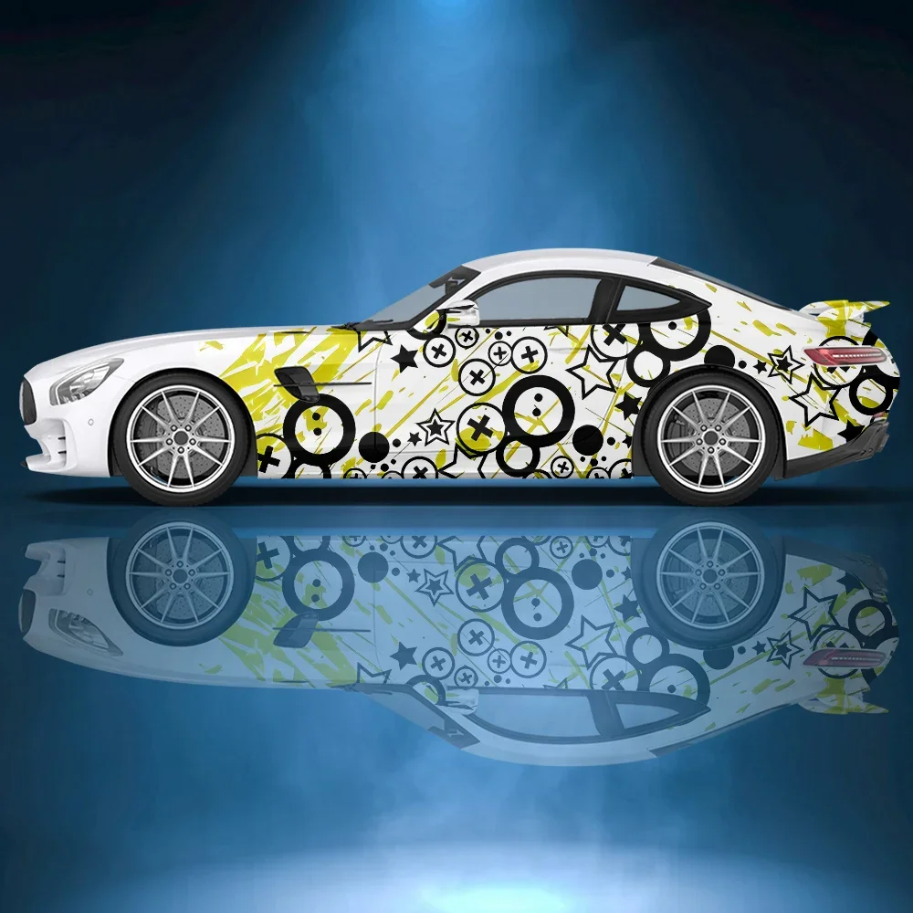 2pcs Star Circle Ink Splash Car Side Sticker Vinyl Racing Accessories Wrap Design Uniform Vector Abstract Printed Car Decal