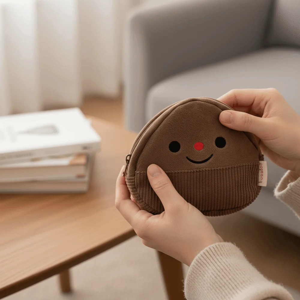 

Large Capacity Chestnut Design Coin Purse Suede Cartoon Makeup Keys Storage Bag Organizer Brown Toiletries Skincare Bag Portable
