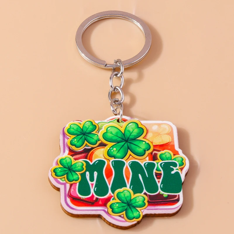 Fashion Wooden Lucky Clover Keychain Charms Shamrock Key Ring for Women Girl Handbag Pendants DIY St. Patrick\'s Day Jewelry Gift