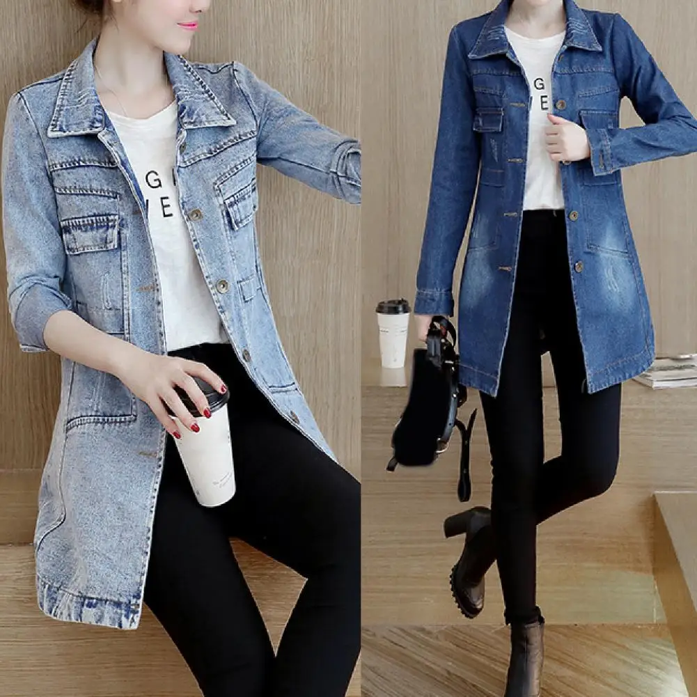 

Denim Coat Classic Irregular Hem Long Women Jacket Comfy Denim Jacket