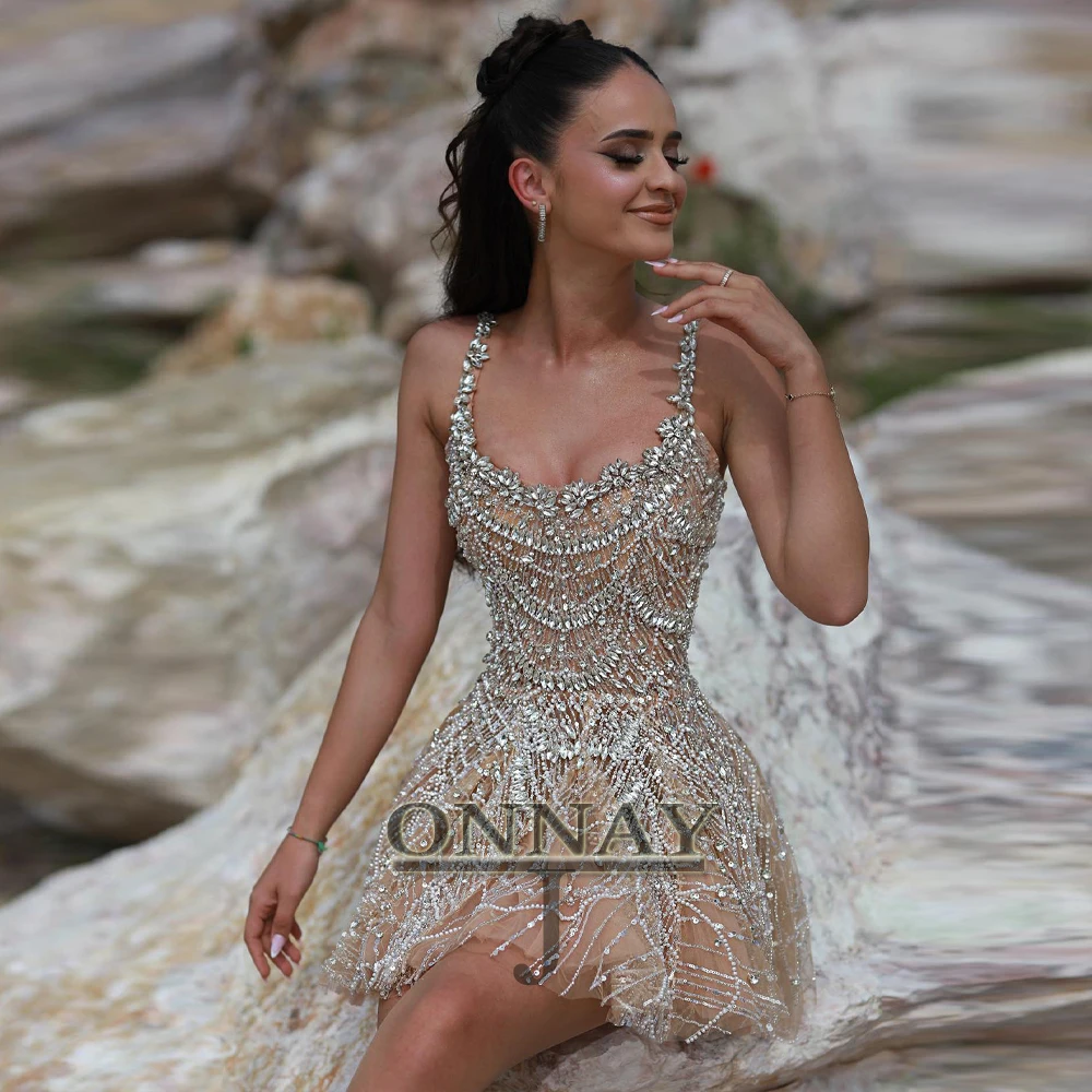 Customized Bling Spaghetti Straps Homecoming Dresses Beadings Aline Bespoke Cocktail Prom Party Gown for Women Vestidos De Gala