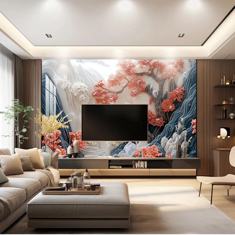 Custom Wall Mural Wallpaper Modern Simple 3D Stereo Tree Flower Natural Decor Painting Living Room Bedroom Papel De Pared