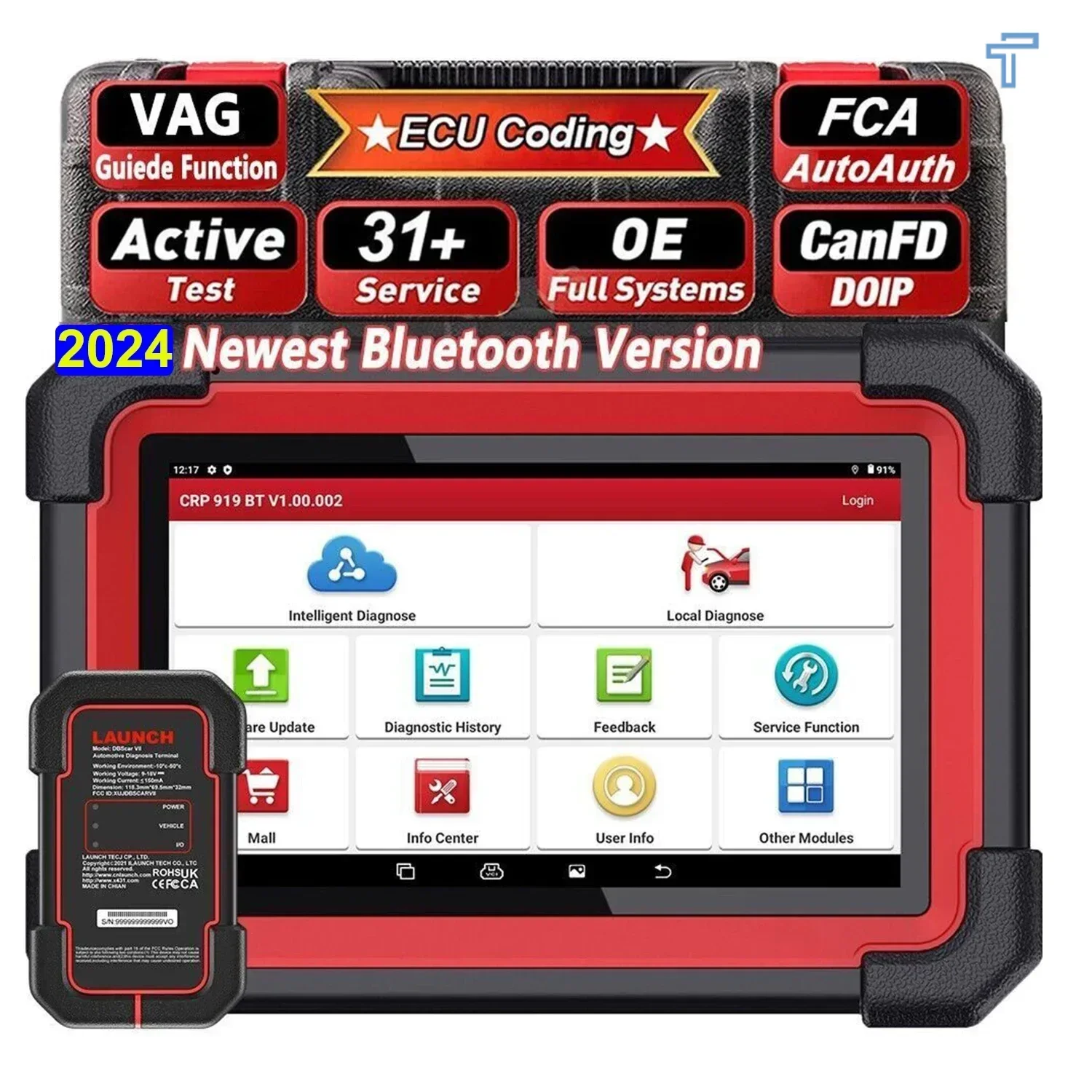 Launch Original CRP919E BT Bi-directional Professional Diagnostic Tool For All Cars OBD2/EOBD Code Reader 2 Years Software Free