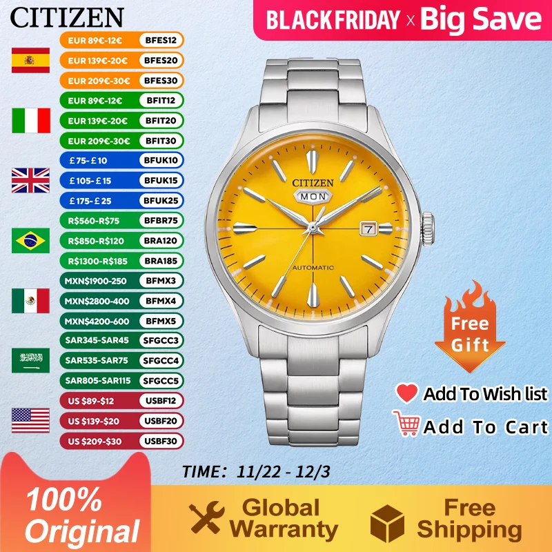 Reloj CITIZEN Original japonés para hombre, reloj mecánico automático con correa, relojes de negocios luminosos informales para hombre