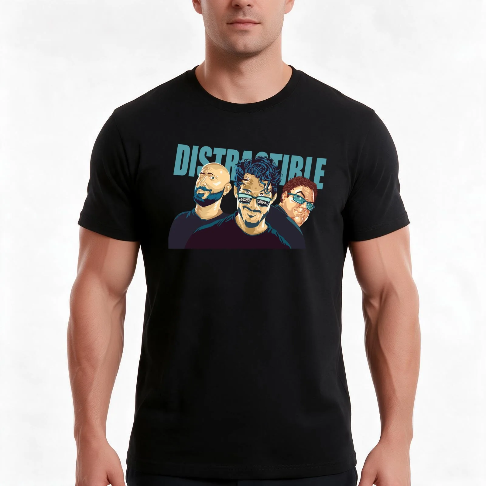 Distractible T-Shirt, Summer Casual Cotton Tee, Oversized Streetwear Tops, Vintage Graphic Print, Loose Fit Short Sleeve
