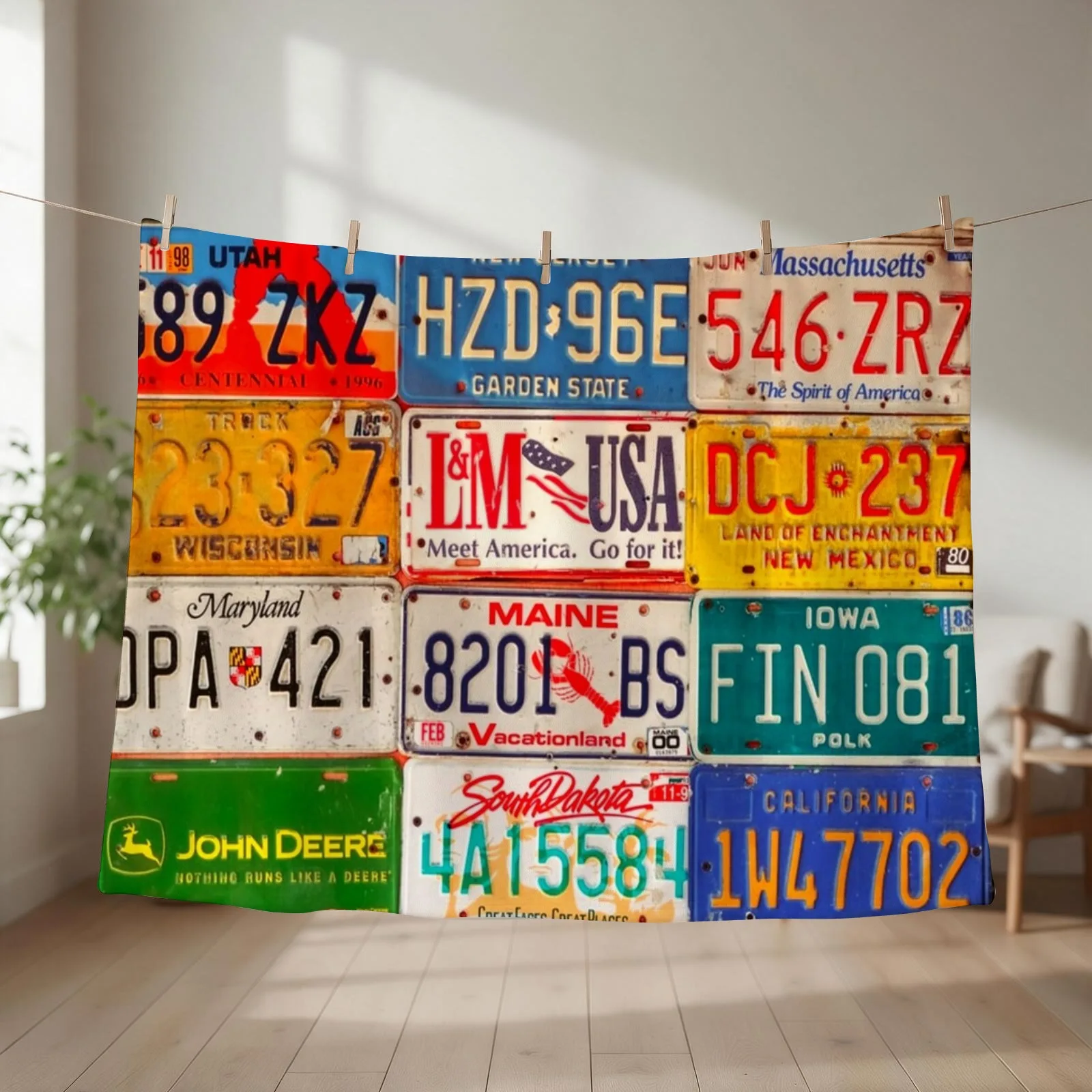 United States License Plates Art America Throw Blanket couch cozy soft plush fuzzy picnic outdoor blanket