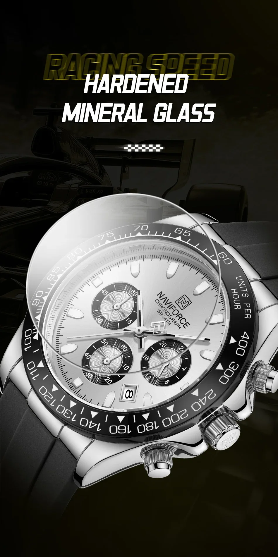 NAVIFORCE NF8054 Originaluhren für Herren, Silikonarmband, lässige Sport-Chronographen-Armbanduhr mit Leuchtfunktion – Detail 12