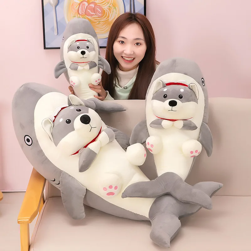 Lindo y cómodo, muñeco de peluche de perro tiburón suave, Animal relleno de dibujos animados, almohada para dormir para habitación de niños, regalo de cumpleaños para niños