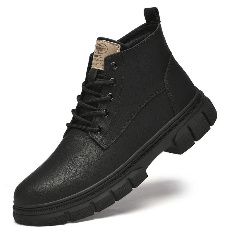 

Large Size Men's Boots High Top Fce Lined Warm Leather Work Boots Retro Sle Winter Boots Anti-Slip Rubber Sole
