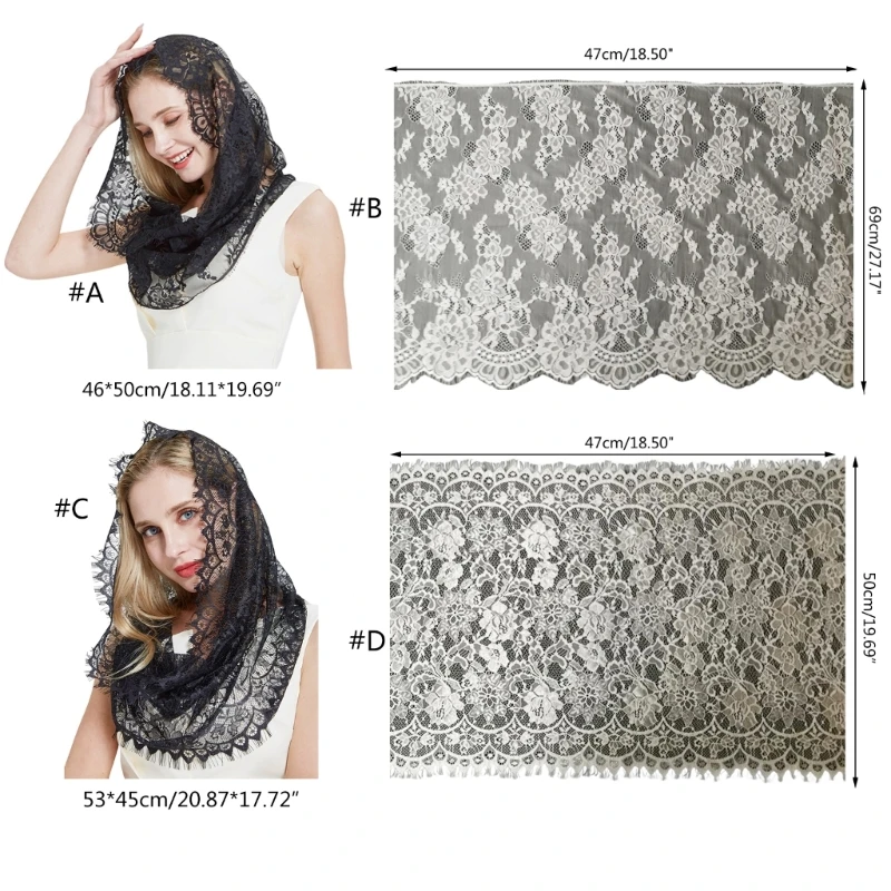 Women Lace Mantilla Veil Headscarf Embroidery Lace Church Scarf Female Solid Color Head Covering Shawl Shoulder Wrap Mini Cape