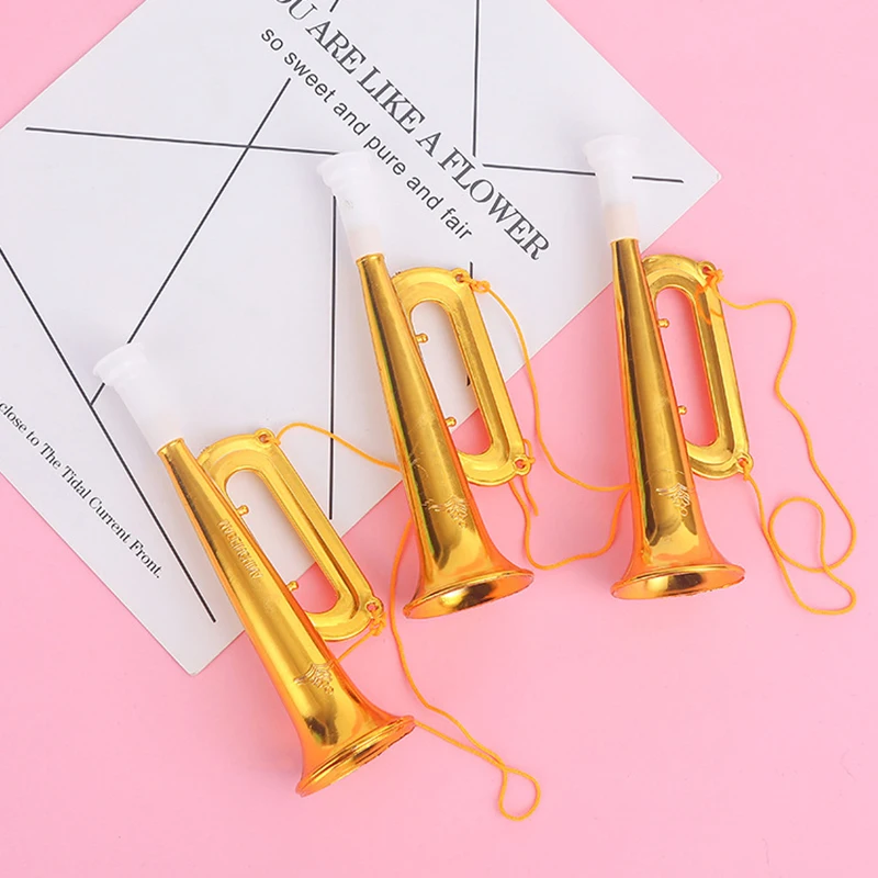 3Pcs/bag Children Golden Plastic Horn Trumpet Fun Holiday Party Musical Instrument Toy Cheering Prop For Parties Sports Events