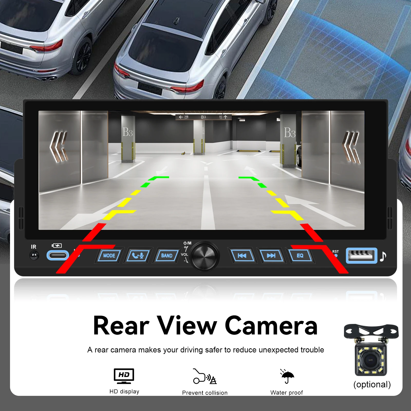 Podofo 'راديو السيارة 1Din مشغل MP5 لاسلكي Carplay أندرويد مشغل وسائط متعددة Type-C USB FM/RDS مرآة حبر ستيريو السيارة #6
