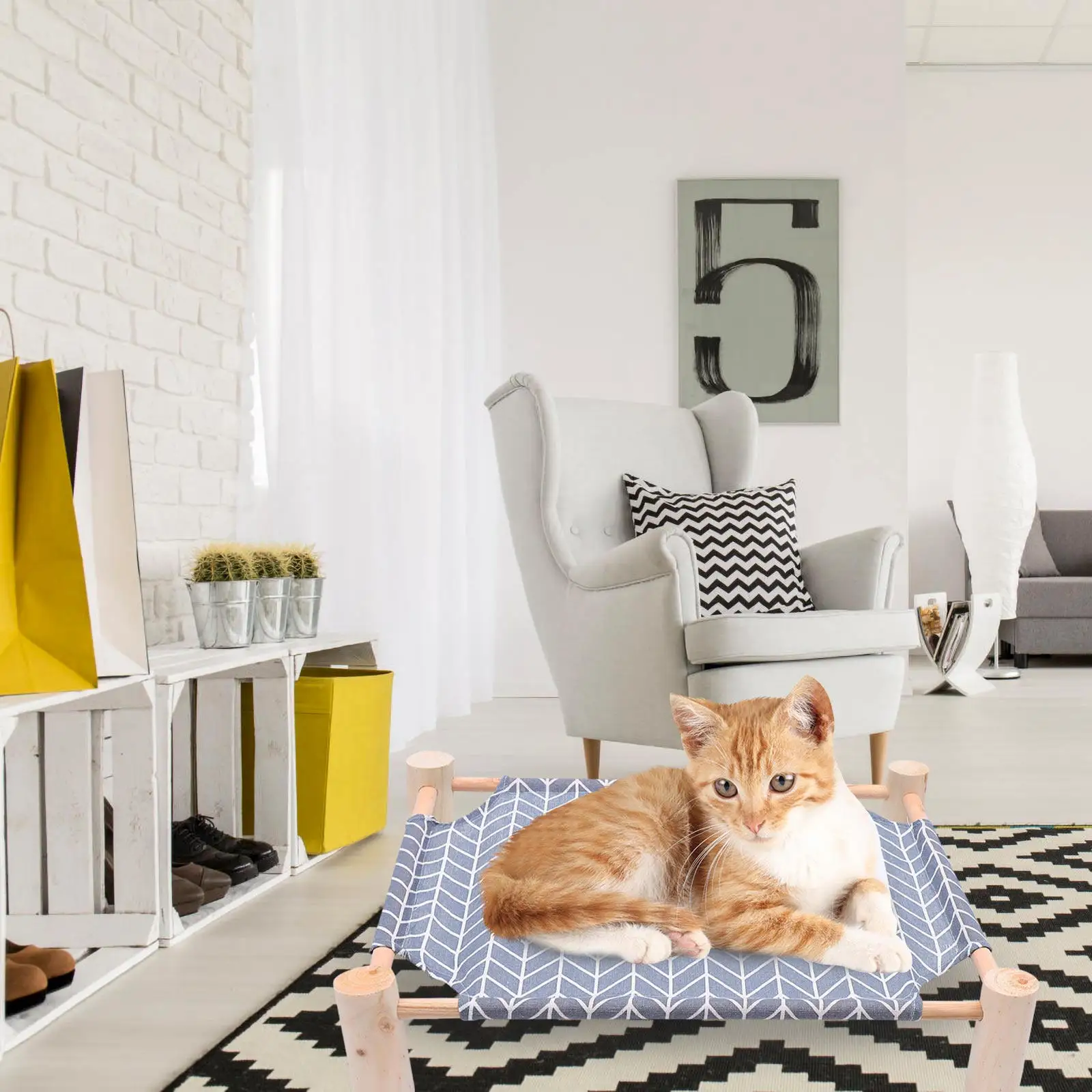 

1Pcs Fashion Pattern Wooden Pet Hammock Four-Legged Air Bed for Cats Small Dogs Comfortable Secure Sleeping Space Home Decor